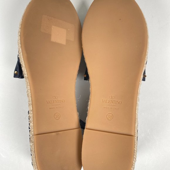 VALENTINO GARAVANI - ROCKSTUD NAVY BLUE LEATHER ESPADRILLES - SZ 38 - Picture 6 of 10